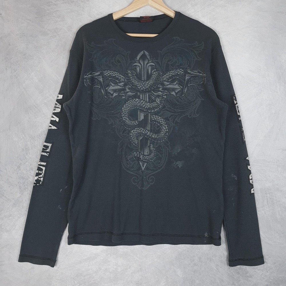 MMA Elite Shirt Mens Large Black Thermal Long Sleeve Snake Graphic MMA Elite